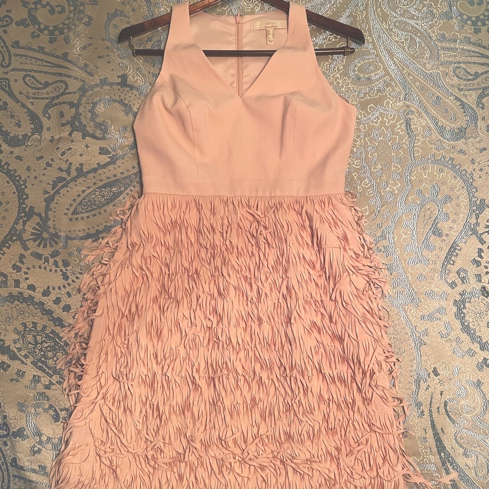 Aidan By Aidan Mattox Blush Fringe Dress